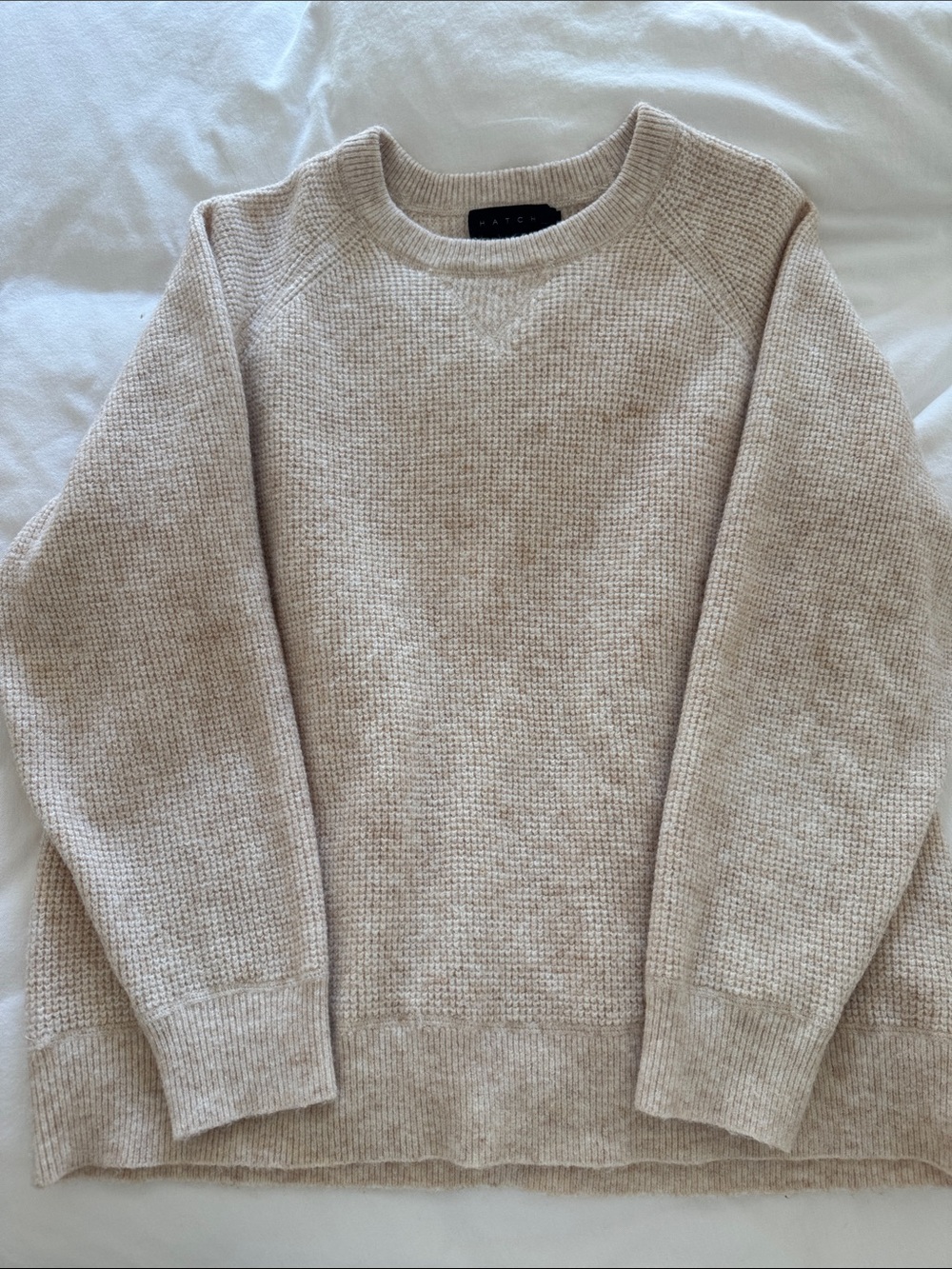 Hatch womens Crewneck Waffle Knit Sweater - Beige